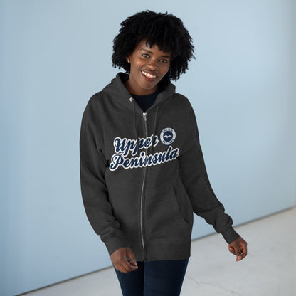 'Upper Peninsula EST 1837' Hoodie (Navy Script Font) | Unisex Full Zip