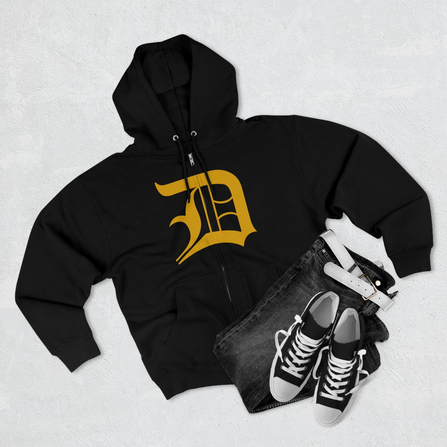 Detroit 'Old English D' Hoodie (Full-Body Gold) | Unisex Full Zip