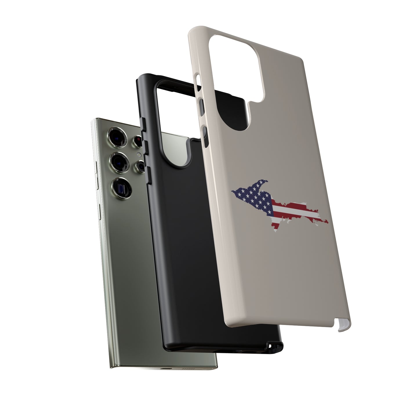 Michigan Upper Peninsula Tough Phone Case (Canvas Color w/ UP USA Flag Outline) | Samsung & Pixel Android