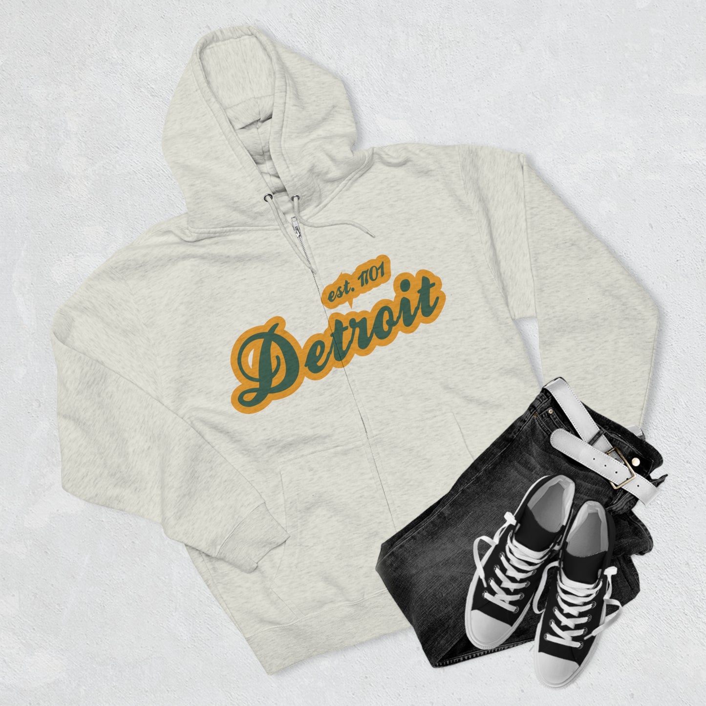 'Detroit EST 1701' Hoodie (Ginger Ale Green Script Font) | Unisex Full Zip