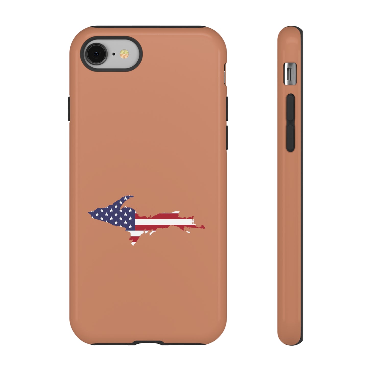 Michigan Upper Peninsula Tough Phone Case (Copper Color w/ UP USA Flag Outline) | Apple iPhone