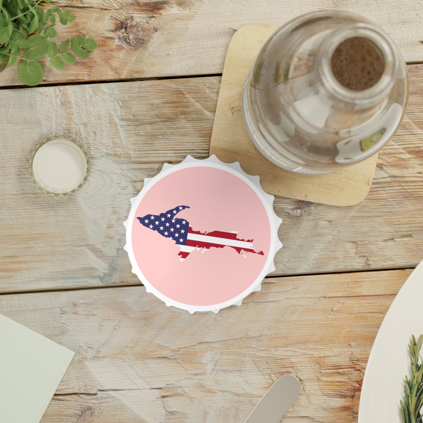 Michigan Upper Peninsula Bottle Opener (w/ UP USA Flag ) | Cosmos Pink