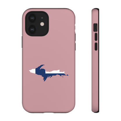 Michigan Upper Peninsula Tough Phone Case (Cherry Blossom Pink w/ UP Finland Flag Outline) | Apple iPhone