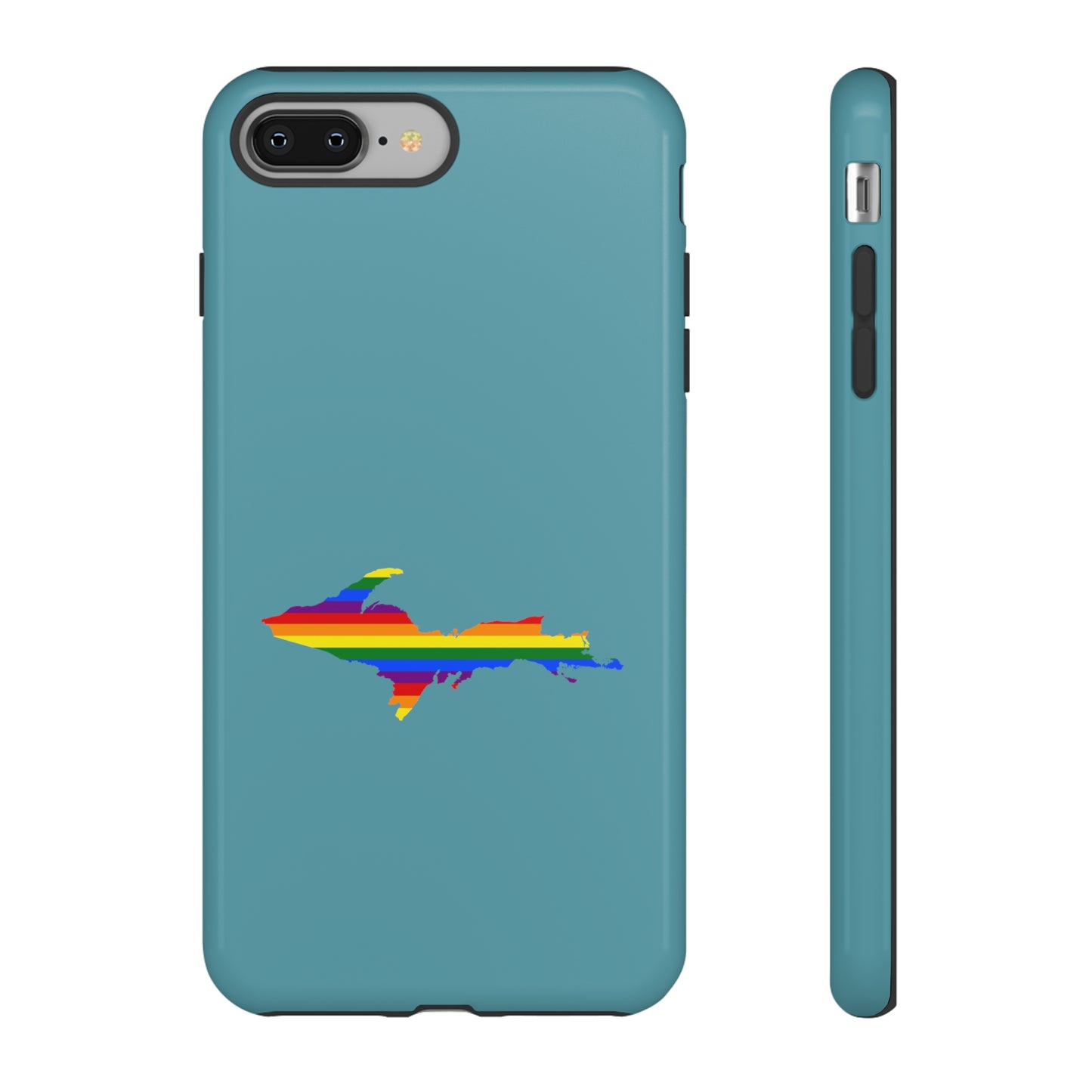 Michigan Upper Peninsula Tough Phone Case (Lake Huron Blue w/ UP Pride Flag Outline) | Apple iPhone