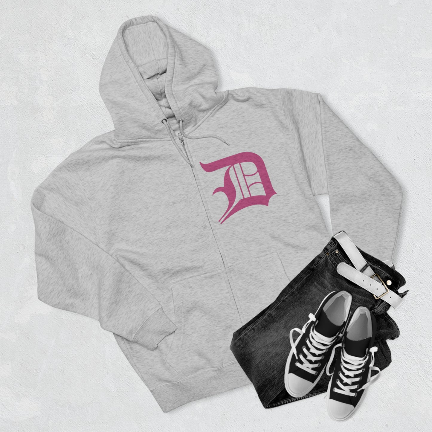 Detroit 'Old English D' Hoodie (Apple Blossom Pink) | Unisex Full Zip