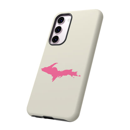 Michigan Upper Peninsula Tough Phone Case (Ivory Color w/ Pink UP Outline) | Samsung & Pixel Android