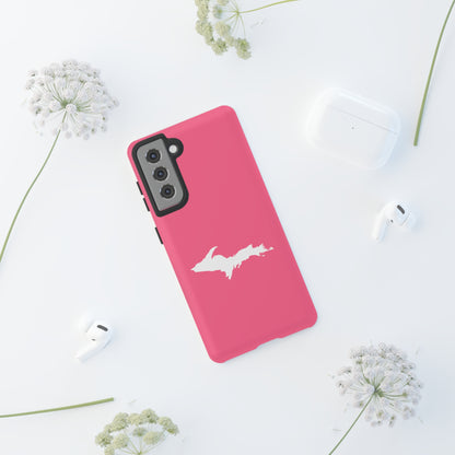 Michigan Upper Peninsula Tough Phone Case (Rhodochrosite Pink w/ UP Outline) | Samsung & Pixel Android