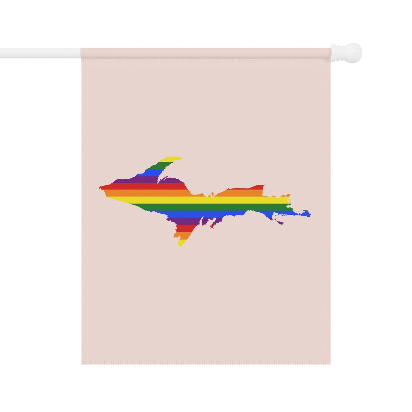 Michigan Upper Peninsula Home & Garden Flag (w/ UP Rainbow Pride Flag) | Champagne Pink