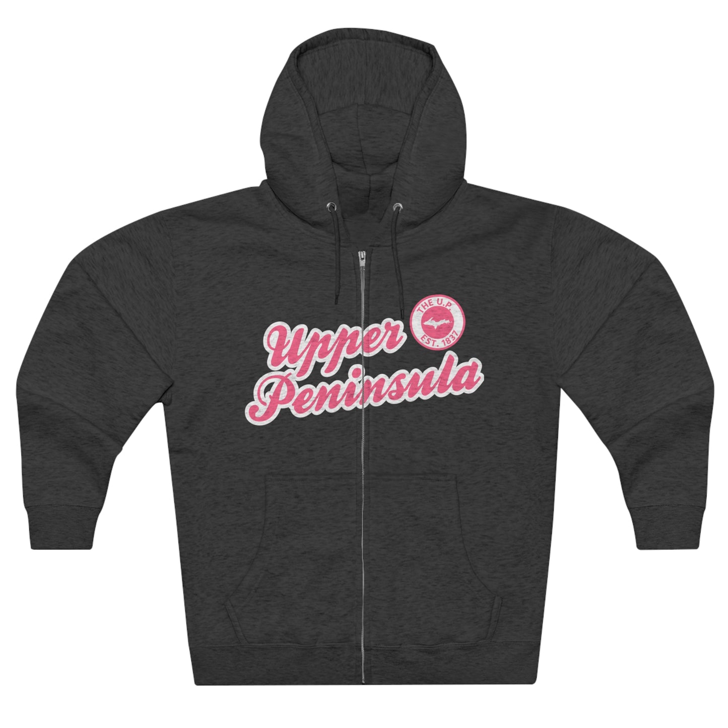 Upper Peninsula EST 1837' Hoodie (Rhodochrosite Pink Script Font) | Unisex Full Zip