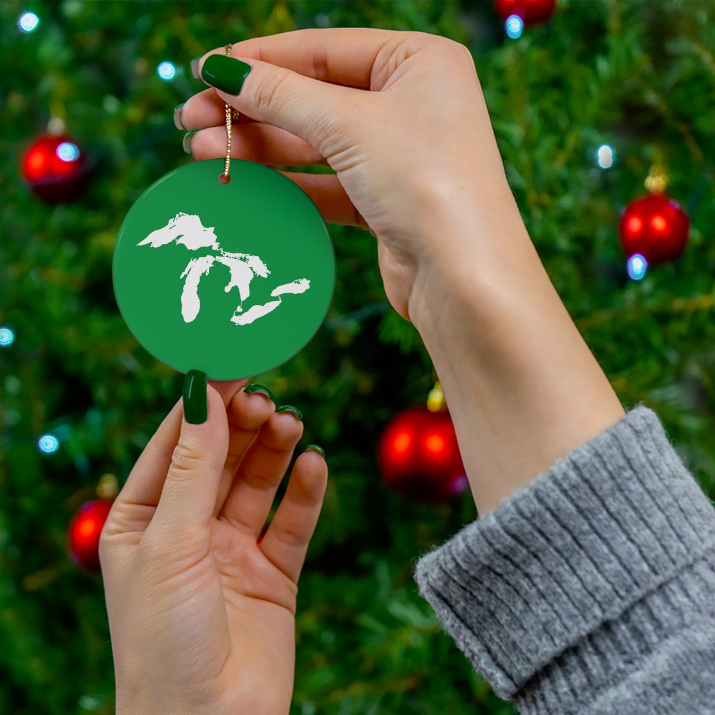 Great Lakes Christmas Ornament (Shamrock Green) | Ceramic - 4 Shapes