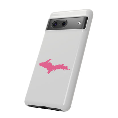 Michigan Upper Peninsula Tough Phone Case (Birch Bark White w/ Pink UP Outline) | Samsung & Pixel Android