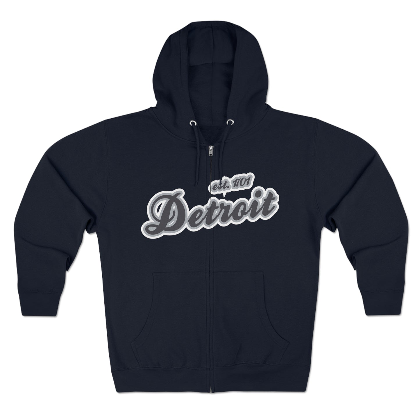 'Detroit EST 1701' Hoodie (Iron Ore Grey Script Font) | Unisex Full Zip