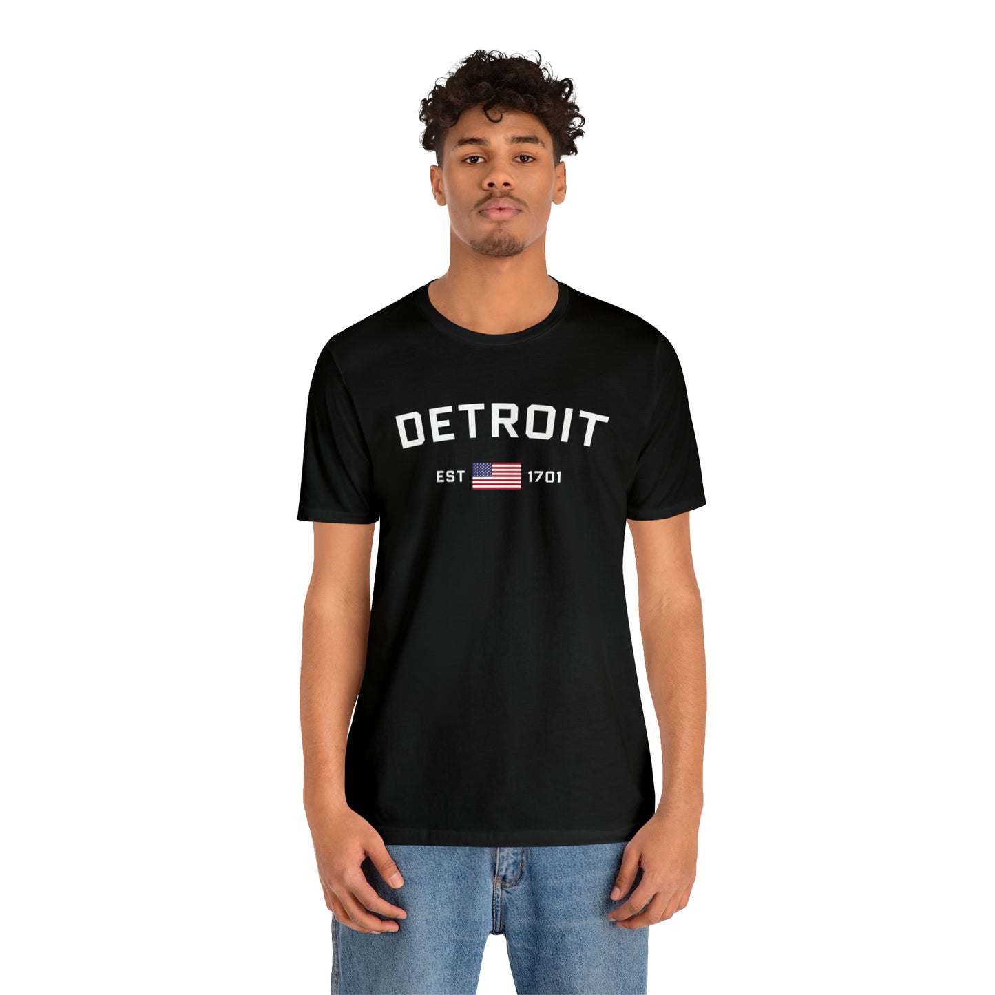 'Detroit EST 1701' T-Shirt (w/ USA Flag Outline) | Unisex Standard Fit