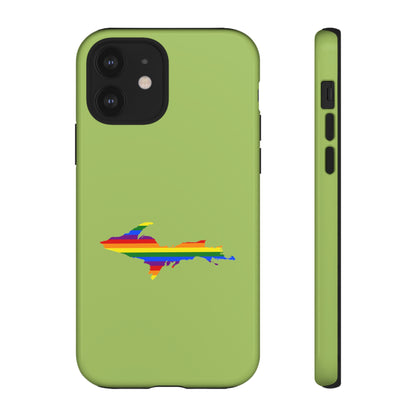 Michigan Upper Peninsula Tough Phone Case (Gooseberry Green w/ UP Pride Flag Outline) | Apple iPhone