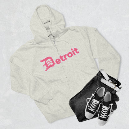 'Detroit' Hoodie (Rhodochrosite Pink w/ Old English 'D') | Unisex Full Zip