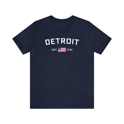 'Detroit EST 1701' T-Shirt (w/ USA Flag Outline) | Unisex Standard Fit