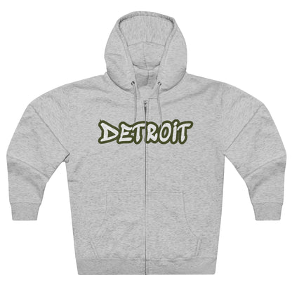 Detroit' Hoodie (Army Green Tag Font) | Unisex Full Zip