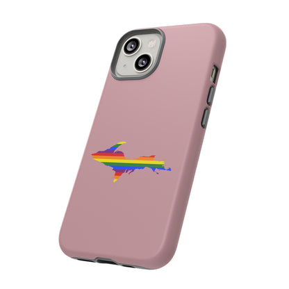 Michigan Upper Peninsula Tough Phone Case (Cherry Blossom Pink w/ UP Pride Flag Outline) | Apple iPhone