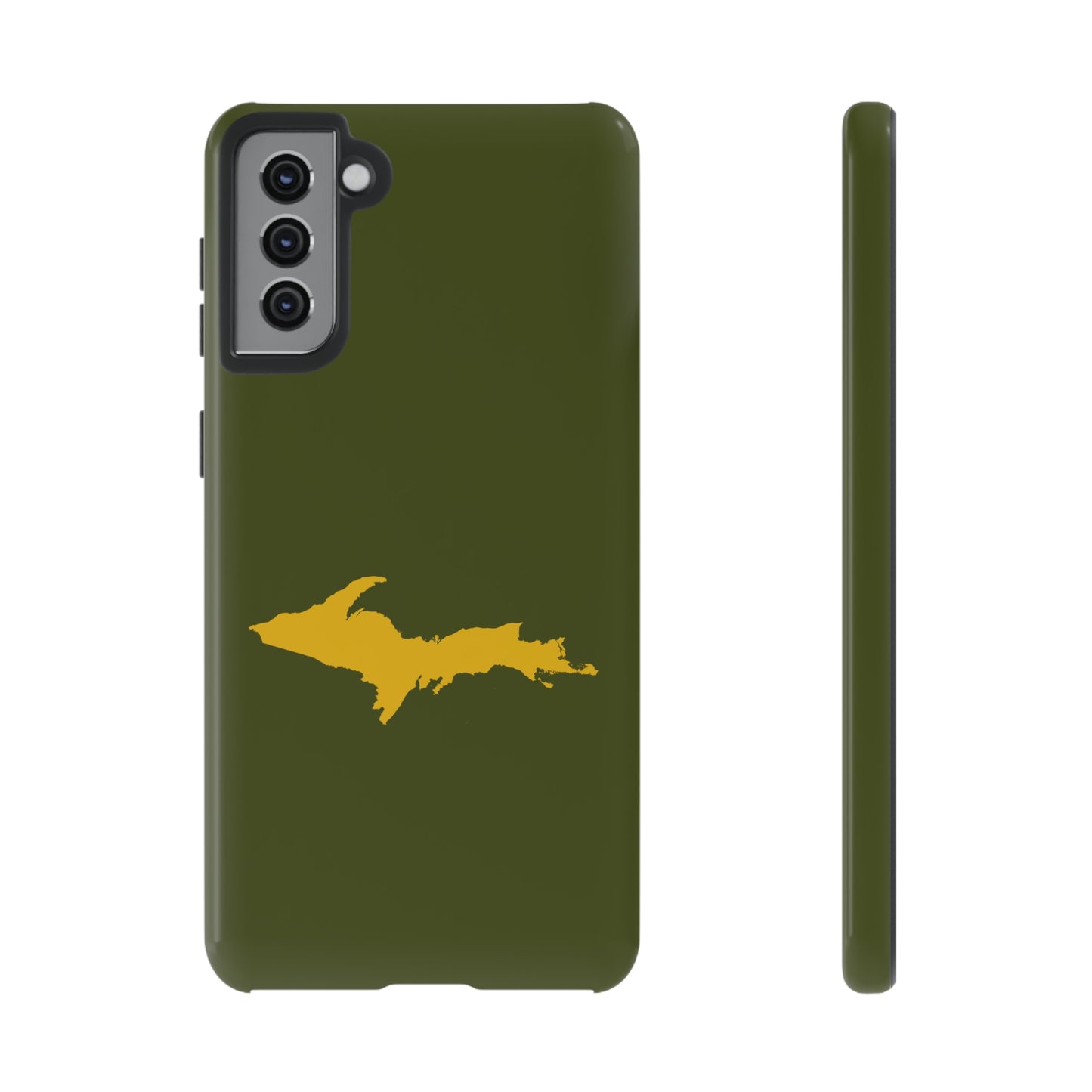 Michigan Upper Peninsula Tough Phone Case (Army Green w/ Gold UP Outline) | Samsung & Pixel Android