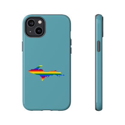 Michigan Upper Peninsula Tough Phone Case (Lake Huron Blue w/ UP Pride Flag Outline) | Apple iPhone