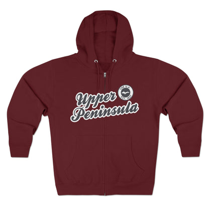 'Upper Peninsula EST 1837' Hoodie (Iron Ore Grey Script Font) | Unisex Full Zip