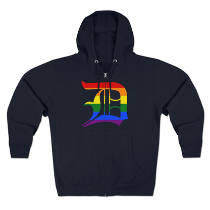 Detroit 'Old English D' Hoodie (Full-Body Rainbow Pride Edition) | Unisex Full Zip