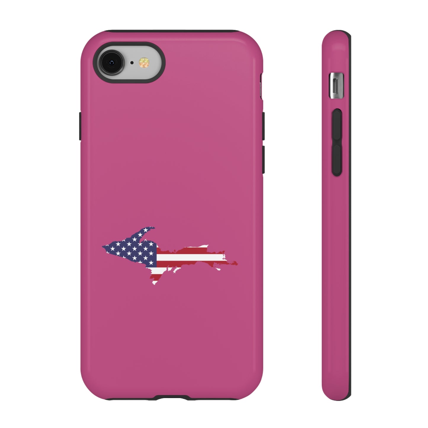 Michigan Upper Peninsula Tough Phone Case (Apple Blossom Pink w/ UP USA Flag Outline) | Apple iPhone