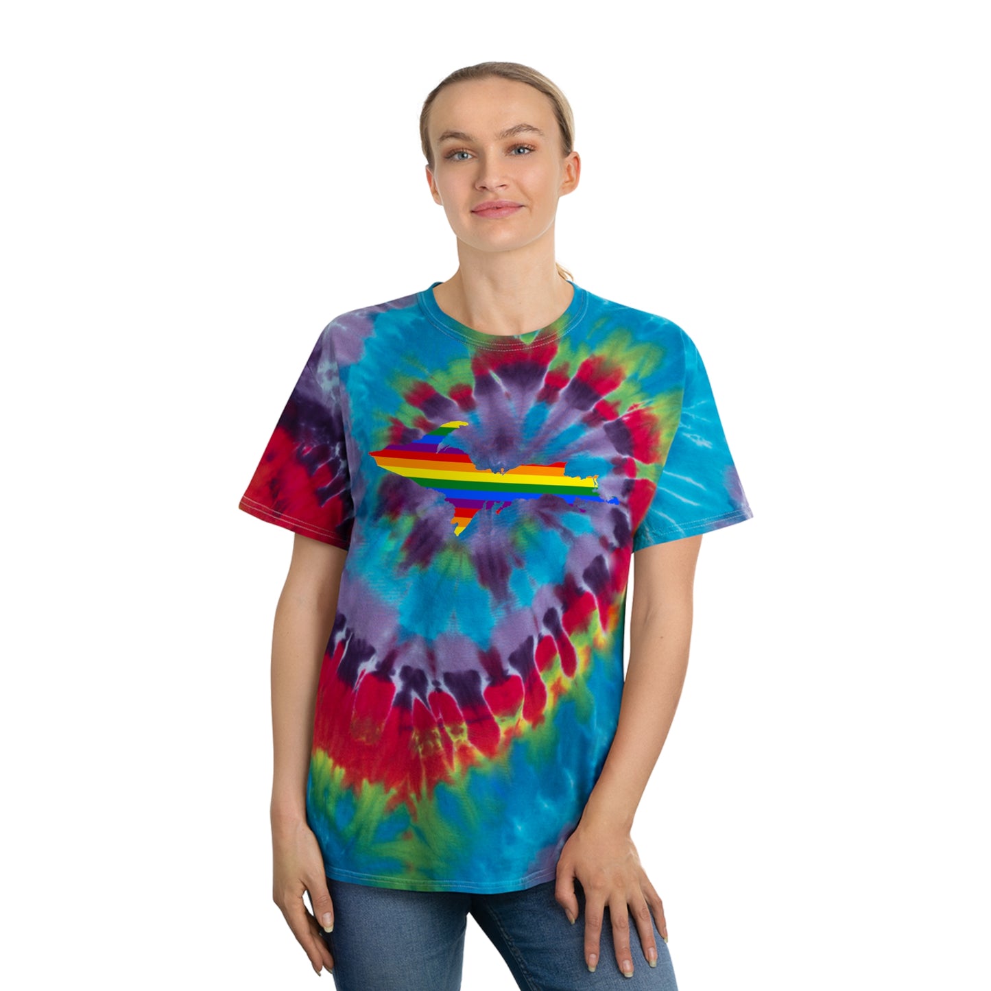 Michigan Upper Peninsula Tie-Dye T-Shirt (w/ UP Pride Flag) | Unisex Spiral