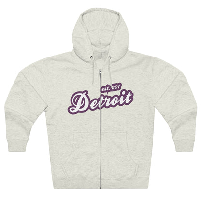 'Detroit EST 1701' Hoodie (Plum Script Font) | Unisex Full Zip