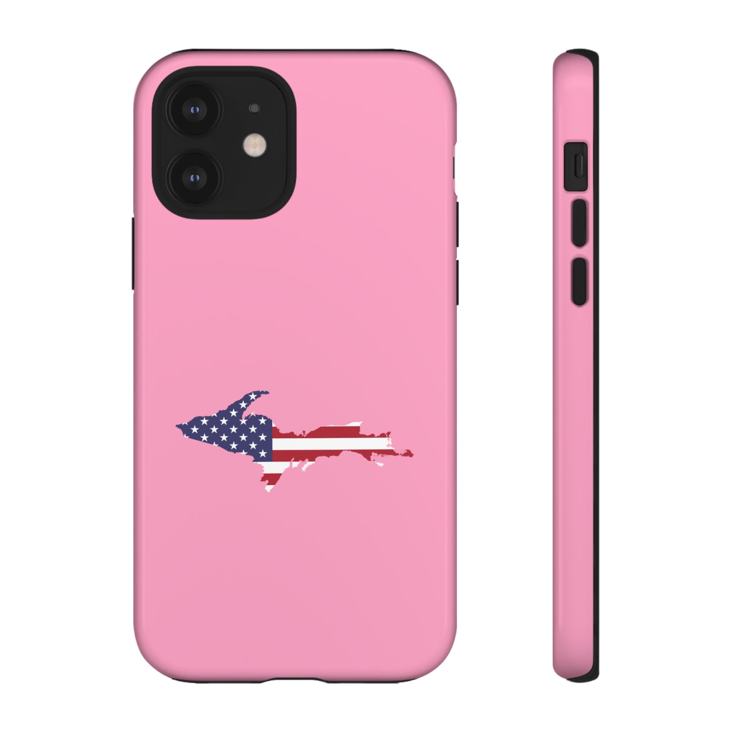 Michigan Upper Peninsula Tough Phone Case ('67 Caddie Pink w/ UP USA Flag Outline) | Apple iPhone