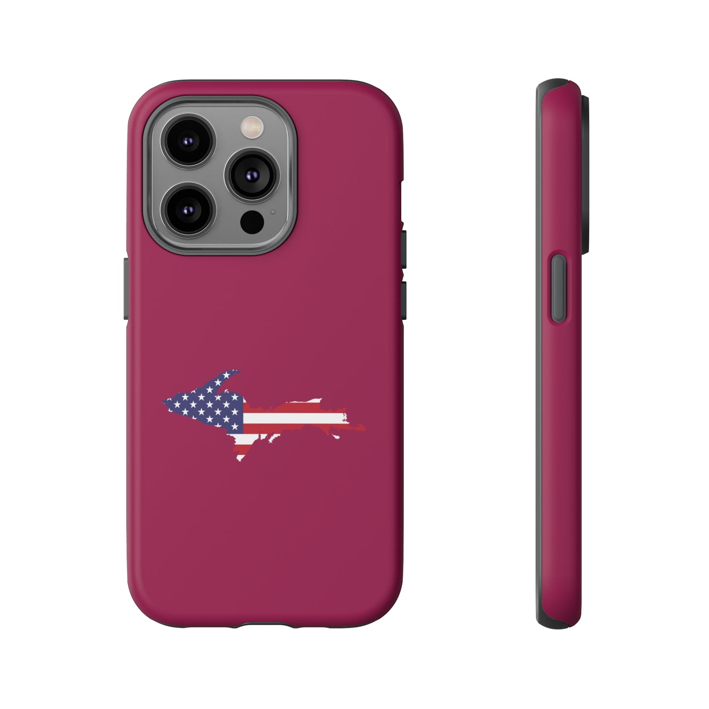 Michigan Upper Peninsula Tough Phone Case (Ruby Red w/ UP USA Flag Outline) | Apple iPhone