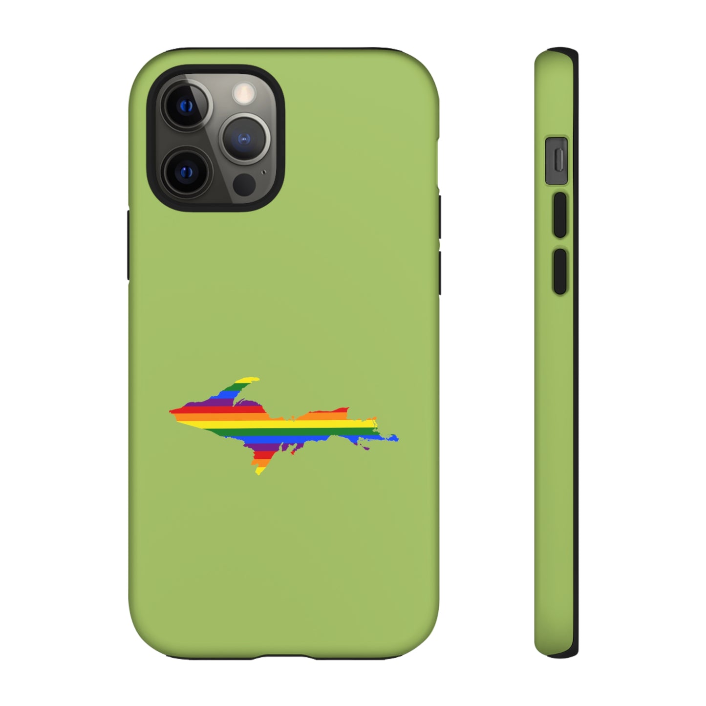 Michigan Upper Peninsula Tough Phone Case (Gooseberry Green w/ UP Pride Flag Outline) | Apple iPhone