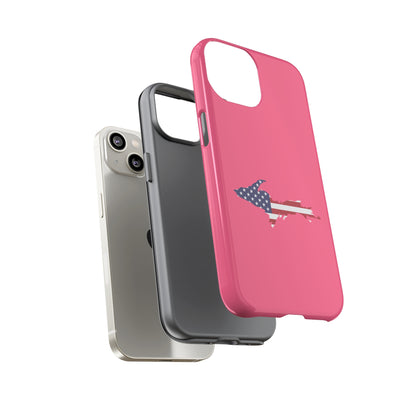 Michigan Upper Peninsula Tough Phone Case (Rhodochrosite Pink w/ UP USA Flag Outline) | Apple iPhone