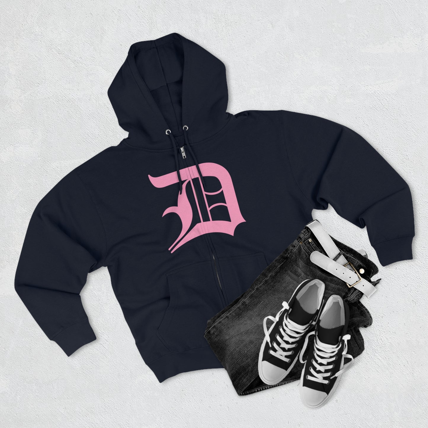 Detroit 'Old English D' Hoodie (Full-Body '67 Caddie Pink) | Unisex Full Zip