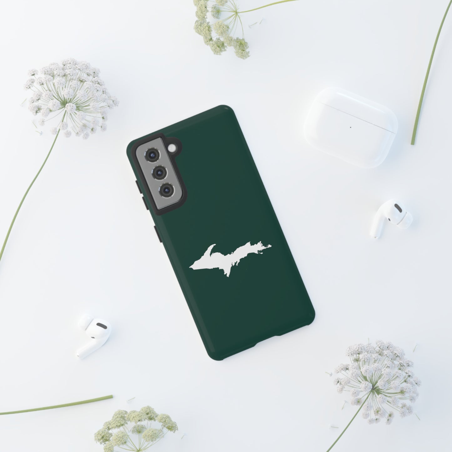 Michigan Upper Peninsula Tough Phone Case (Green w/ White UP Outline) | Samsung & Pixel Android