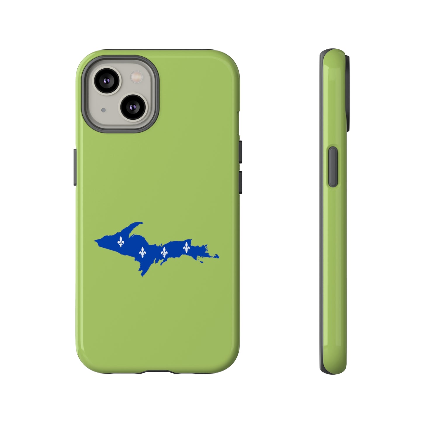 Michigan Upper Peninsula Tough Phone Case (Gooseberry Green w/ UP Quebec Flag Outline) | Apple iPhone