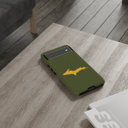 Michigan Upper Peninsula Tough Phone Case (Army Green w/ Gold UP Outline) | Samsung & Pixel Android