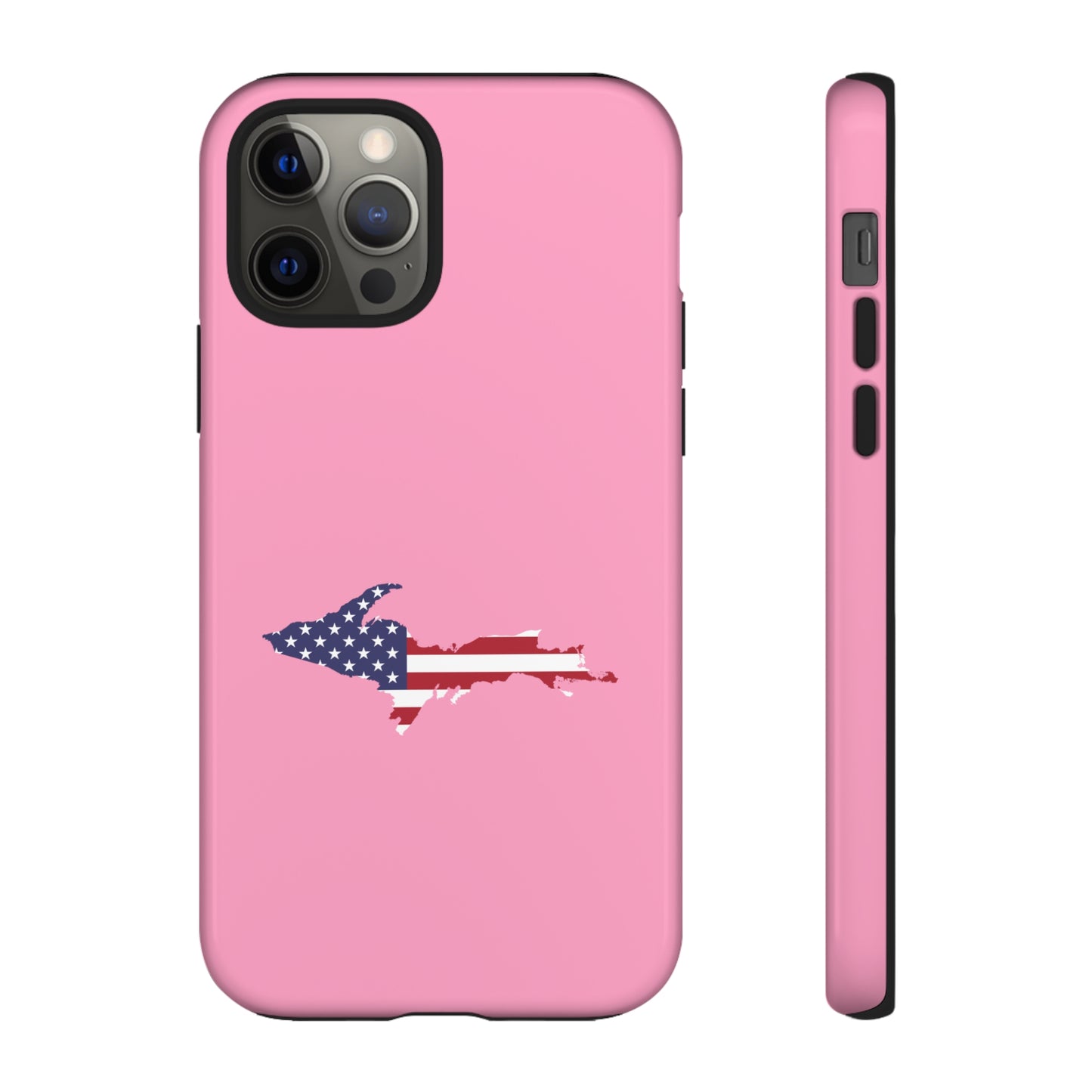 Michigan Upper Peninsula Tough Phone Case ('67 Caddie Pink w/ UP USA Flag Outline) | Apple iPhone