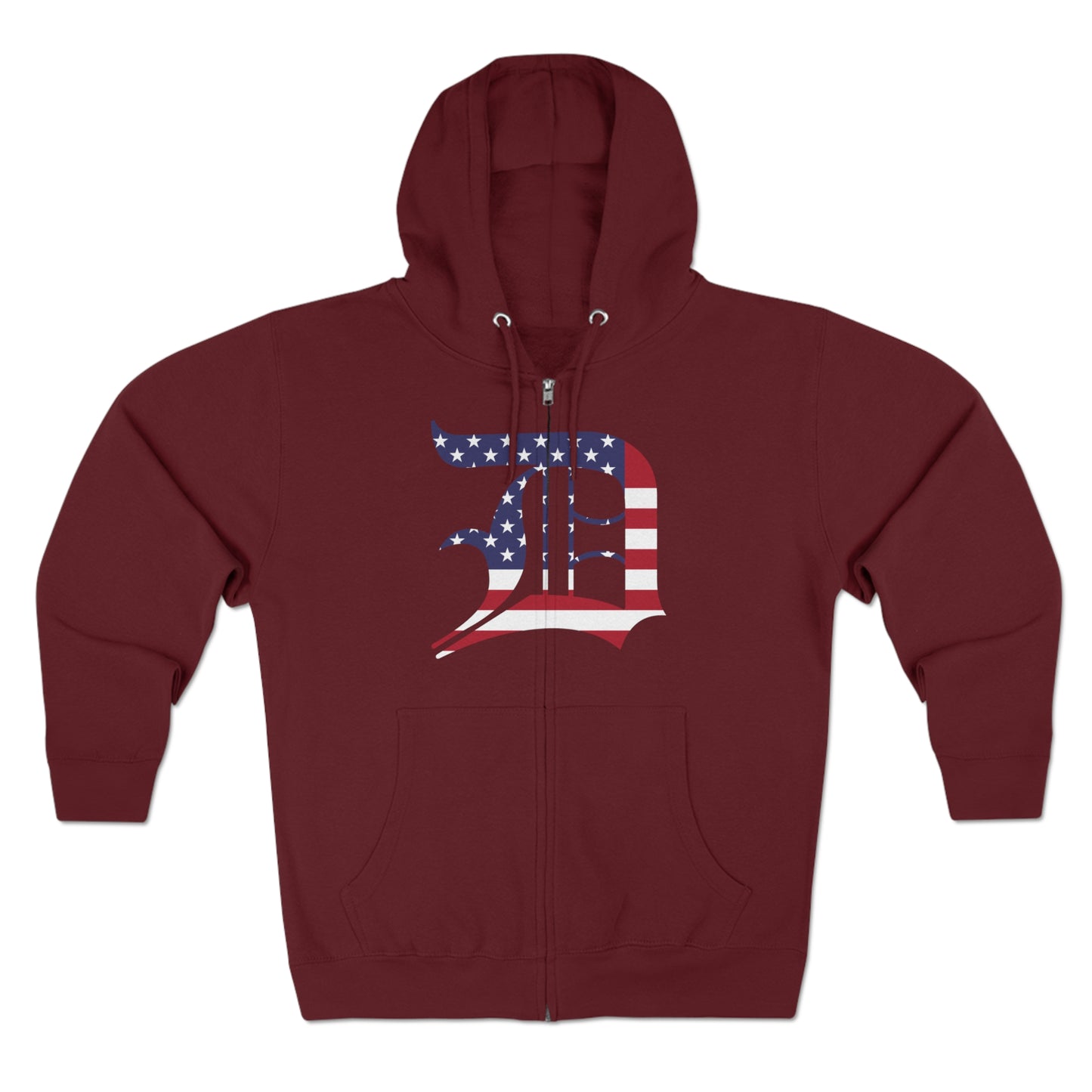 Detroit 'Old English D' Hoodie (Full-Body Patriotic Edition) | Unisex Full Zip