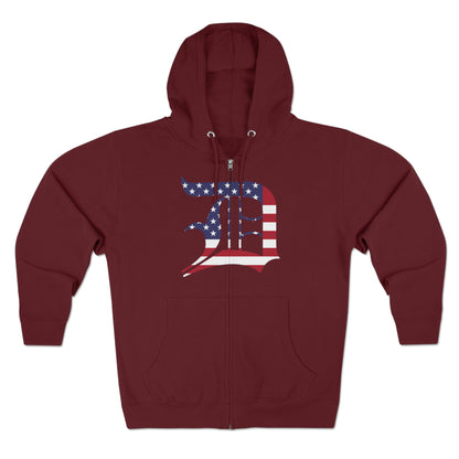 Detroit 'Old English D' Hoodie (Full-Body Patriotic Edition) | Unisex Full Zip