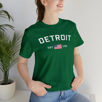 'Detroit EST 1701' T-Shirt (w/ USA Flag Outline) | Unisex Standard Fit