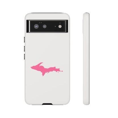 Michigan Upper Peninsula Tough Phone Case (Birch Bark White w/ Pink UP Outline) | Samsung & Pixel Android