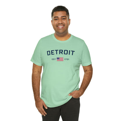 'Detroit EST 1701' T-Shirt (w/ USA Flag Outline) | Unisex Standard Fit