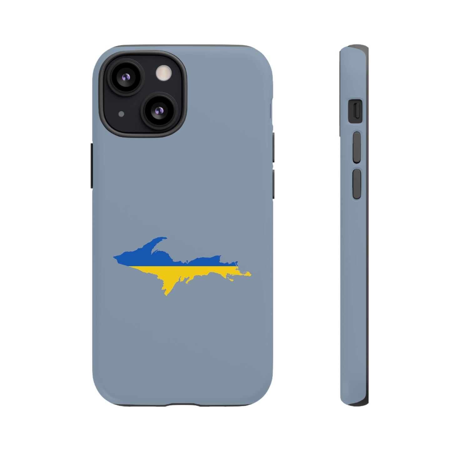 Michigan Upper Peninsula Tough Phone Case (B-24 Liberator Grey w/ UP Ukraine Flag Outline) | Apple iPhone