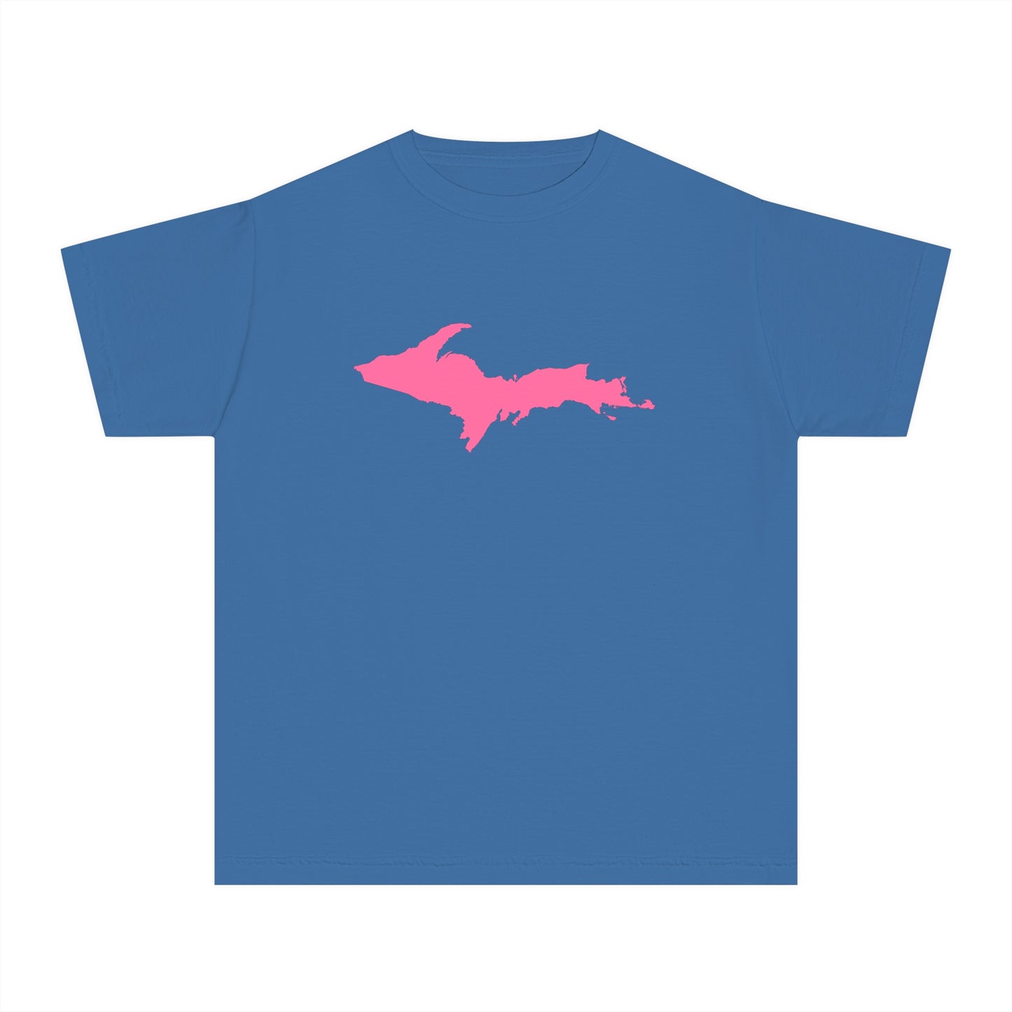 Michigan Upper Peninsula T-Shirt (w/ Pink UP Outline) | Youth Garment-Dyed