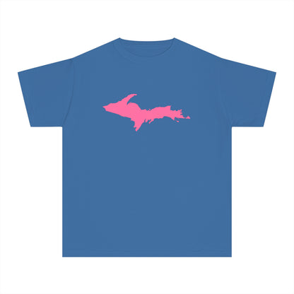 Michigan Upper Peninsula T-Shirt (w/ Pink UP Outline) | Youth Garment-Dyed