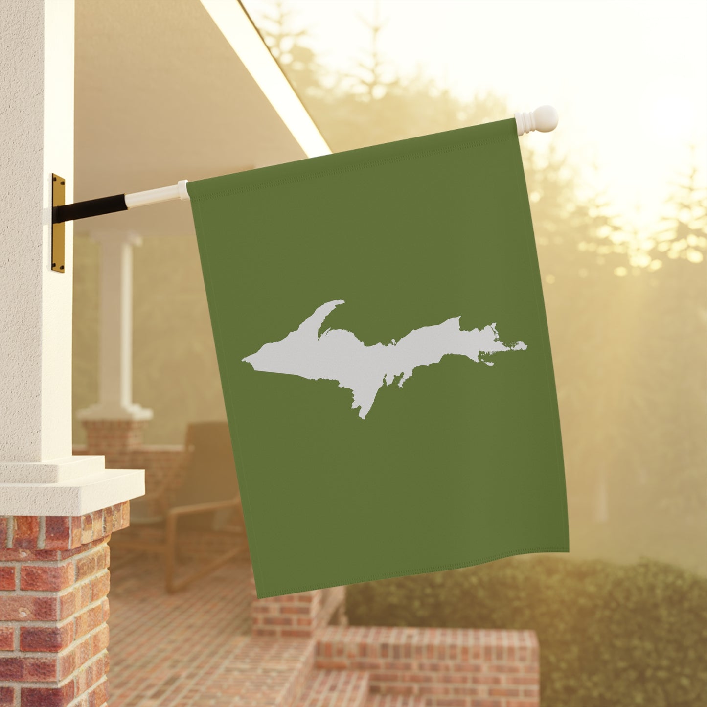 Michigan Upper Peninsula Home & Garden Flag (w/ UP Outline) | Olive Green