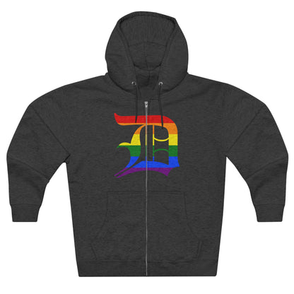 Detroit 'Old English D' Hoodie (Full-Body Rainbow Pride Edition) | Unisex Full Zip