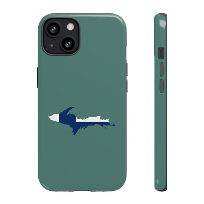 Michigan Upper Peninsula Tough Phone Case (Copper Green w/ UP Finland Flag Outline) | Apple iPhone