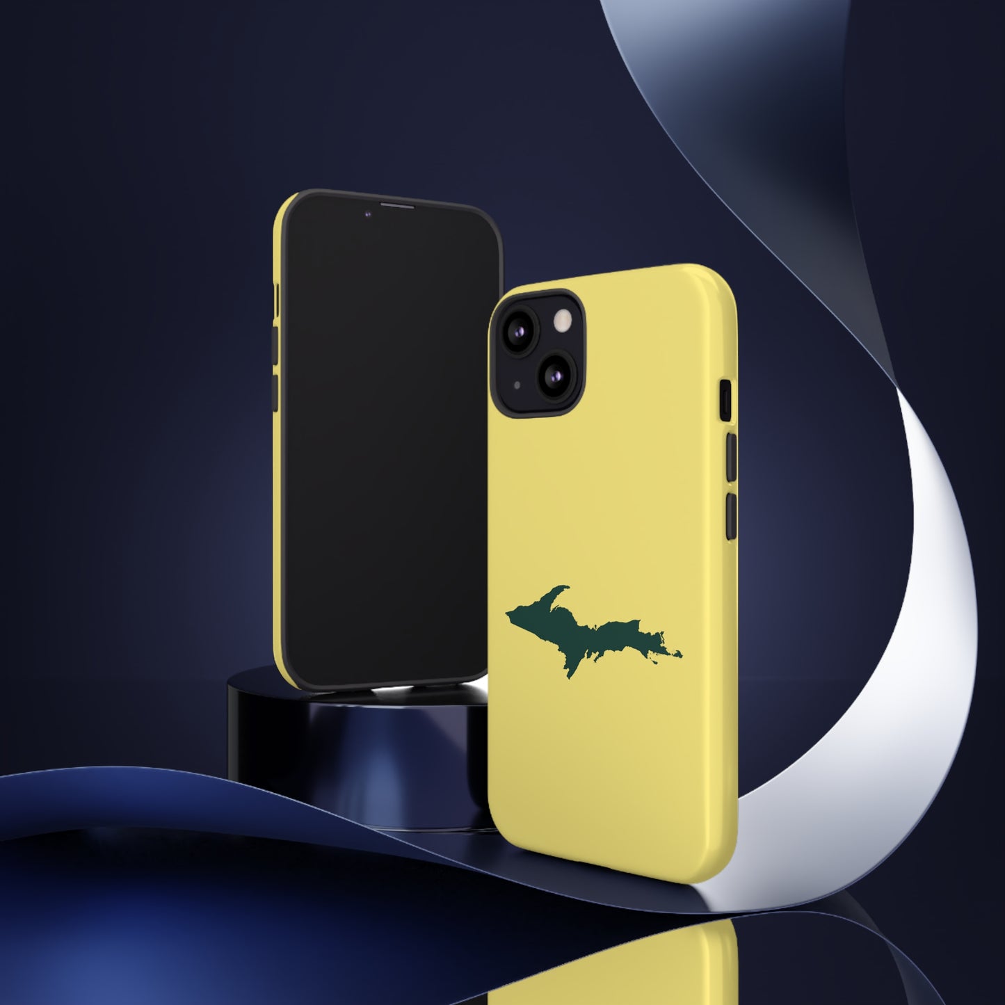 Michigan Upper Peninsula Tough Phone Case (Yellow Cherry Color w/ Green UP Outline) | Apple iPhone